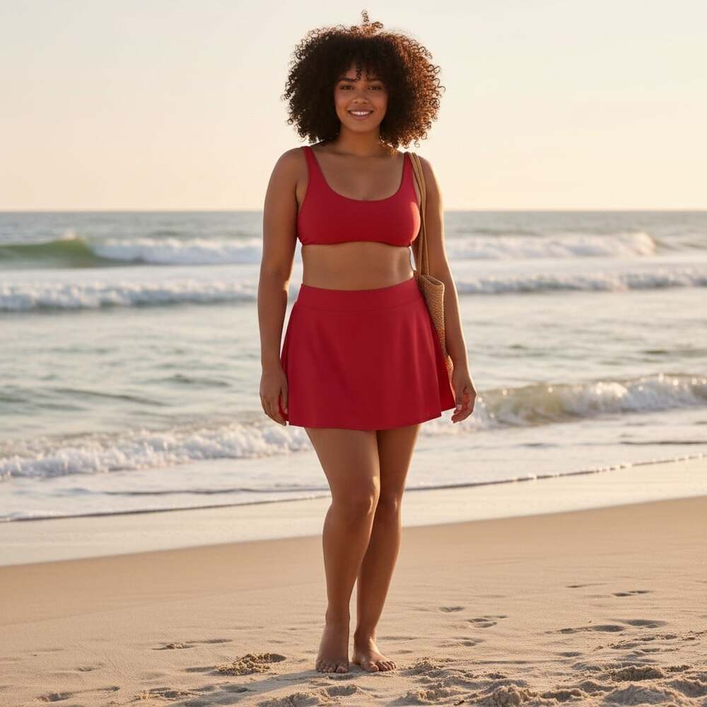 TROPICAL ESCAPE WOMEN'S red SWIM SKIRT with buid in brief Size 18